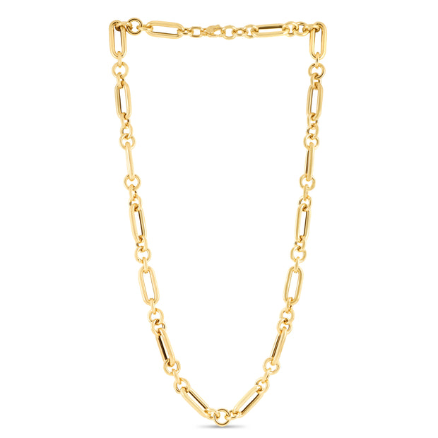 14K Gold Alternating Paperclip Round Links Chain