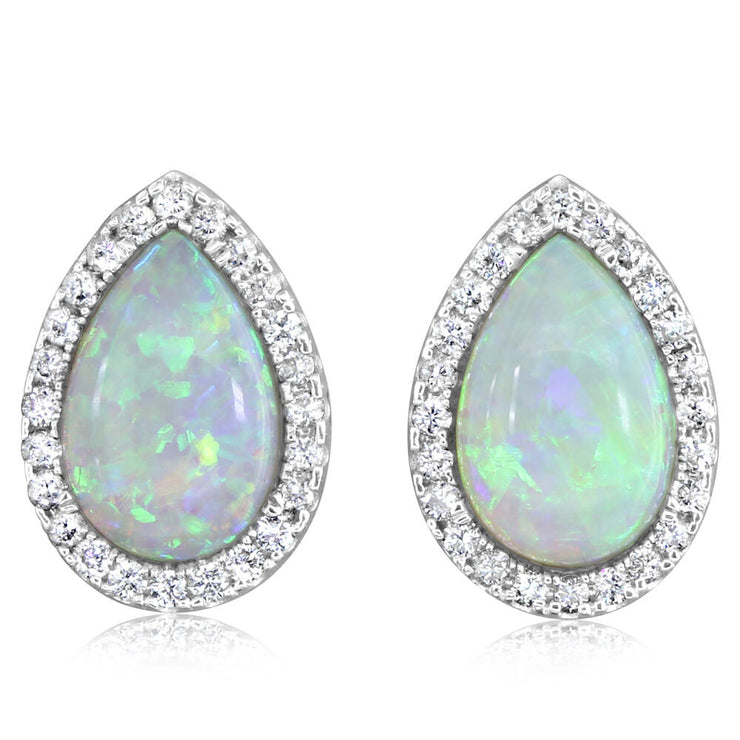 14K White Gold Australian Opal/Diamond Earrings