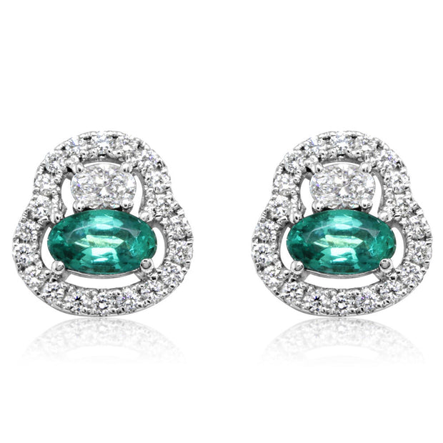 14K White Gold Emerald/Diamond Earrings
