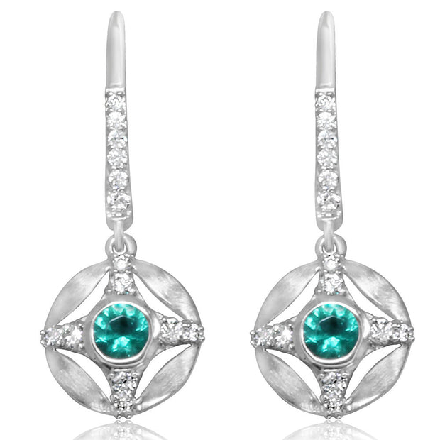 14K White Gold Emerald/Diamond Earrings