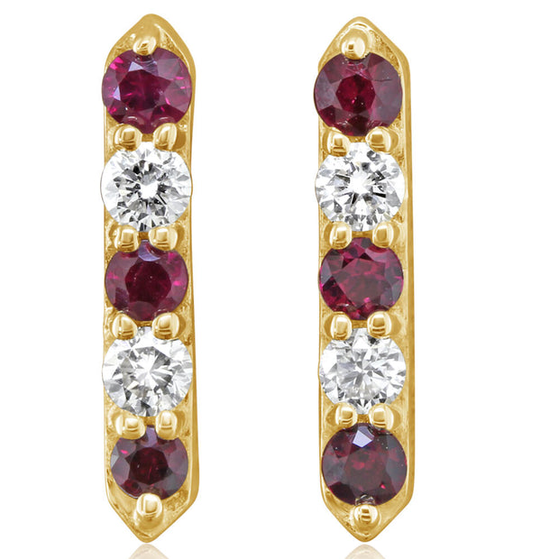 14K Yellow Gold Ruby/Diamond Earrings