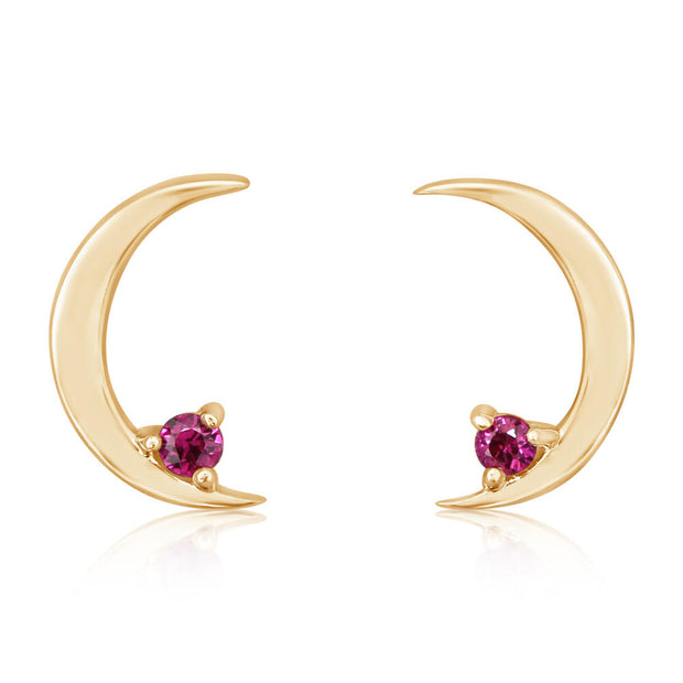 14K Yellow Gold Ruby Moon Earrings