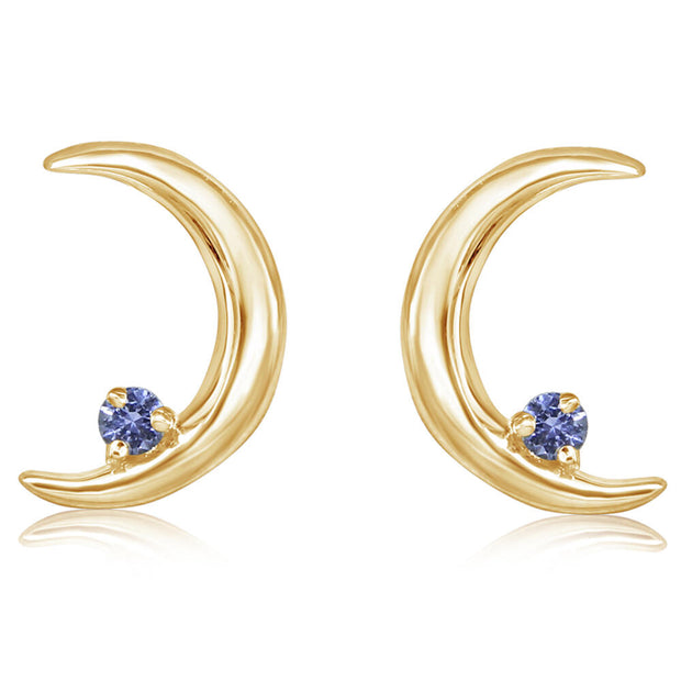 14K Yellow Gold Australian Opal Moon Earrings