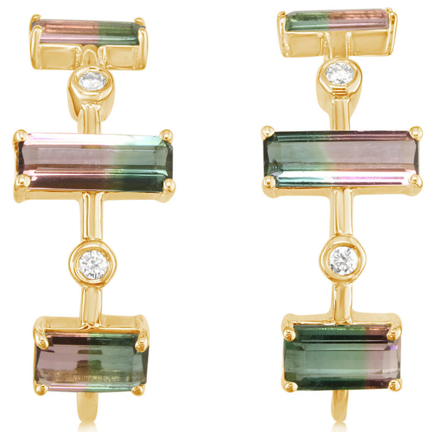 14K Yellow Gold Bi-Color Tourmaline/Diamond Earrings