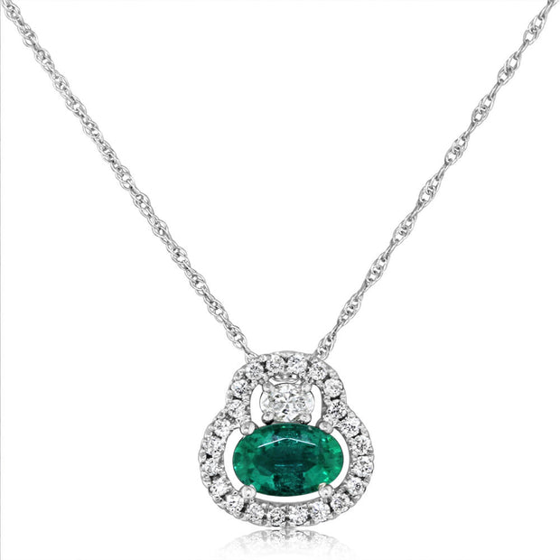 14K White Gold Emerald/Diamond Pendant