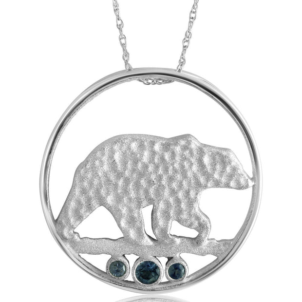 Sterling Silver Bear Montana Sapphire Pendant(3-Stones)
