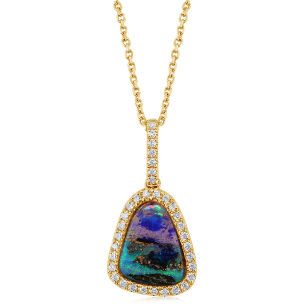 14K Yellow Gold Australian Boulder Opal/Diamond Pendant