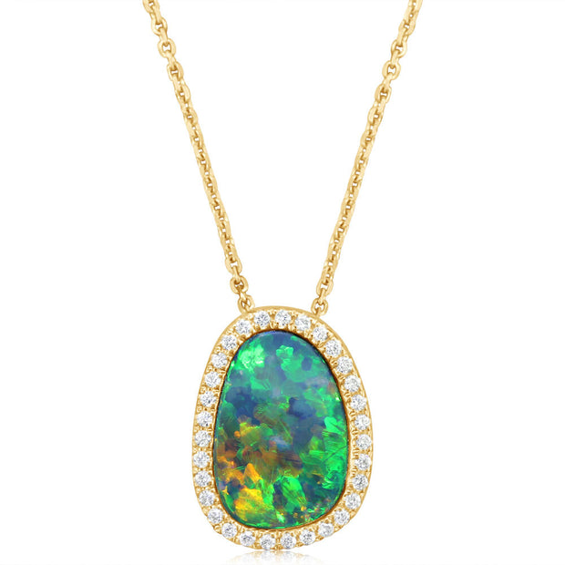14K Yellow Gold Australian Opal Doublet/Diamond Pendant