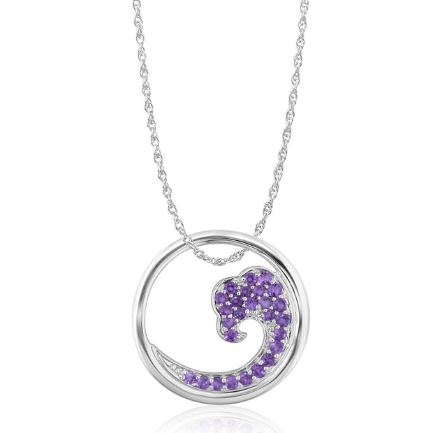 Sterling Silver Nature Amethyst Wave 20mm Pendant