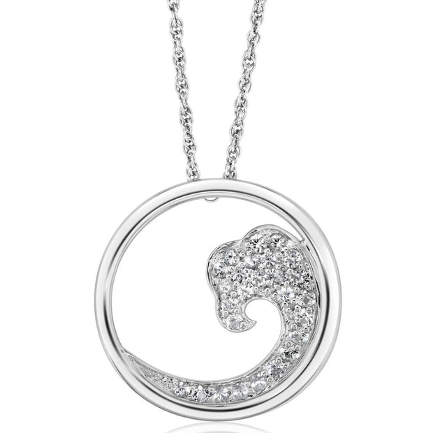 Sterling Silver Nature White Sapphire Wave 20mm Pendant