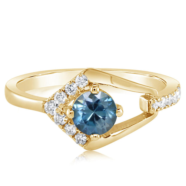 14K Yellow Gold Blue Zircon/Diamond Ring