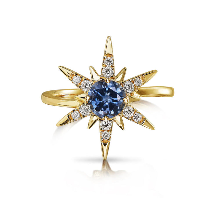 14K Yellow Gold Montana Sapphire/Diamond Star Ring