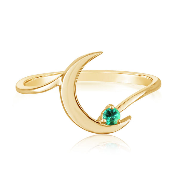 14K Yellow Gold Emerald Moon Ring