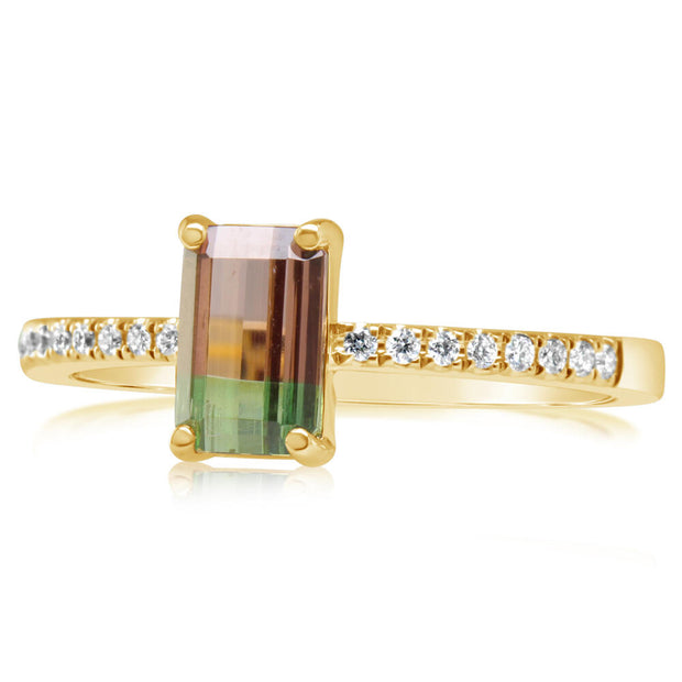14K Yellow Gold Bi-Color Tourmaline/Diamond Ring