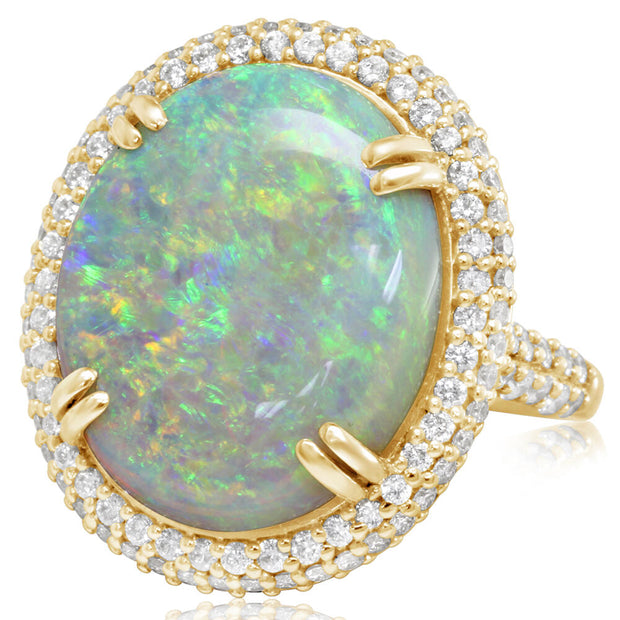 18K Yellow Gold Australian Opal/Diamond Ring