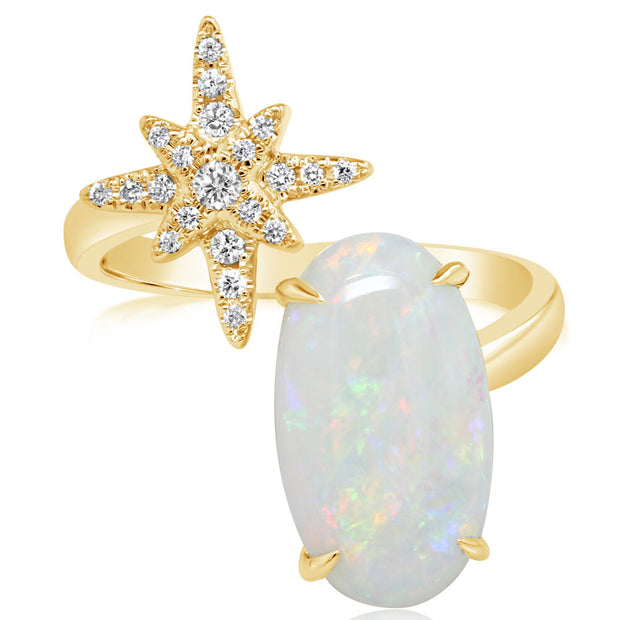14K Yellow Gold Australian Opal/Diamond Star Ring