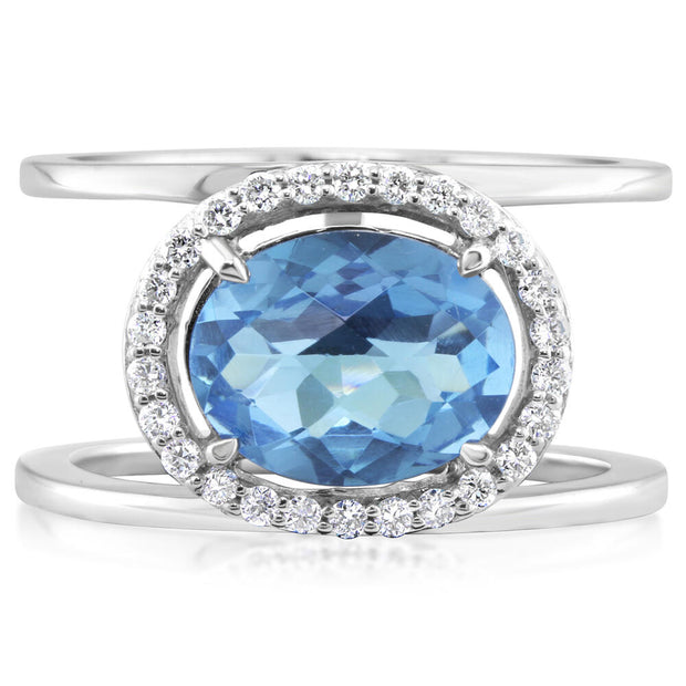 14K White Gold Blue Topaz/Diamond Ring