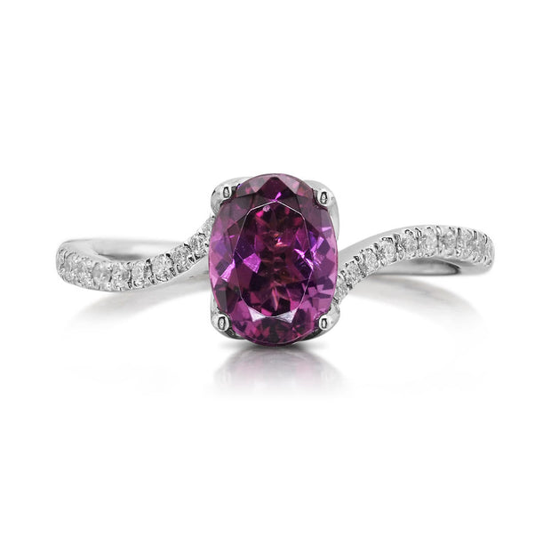 14K White Gold Purple Garnet/Diamond Ring