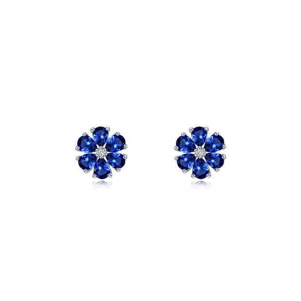 Fancy Lab-Grown Sapphire Flower Stud Earrings