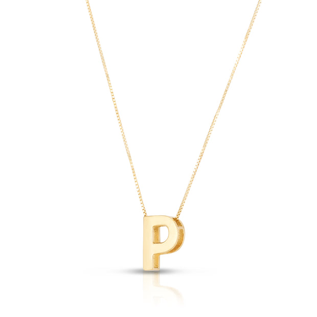 14K Gold Block Letter Initial P Necklace