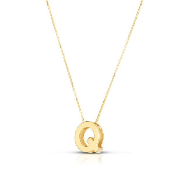 14K Gold Block Letter Initial Q Necklace