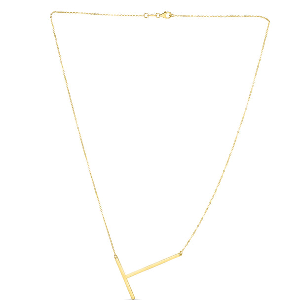 14K Gold Large Initial T Necklace