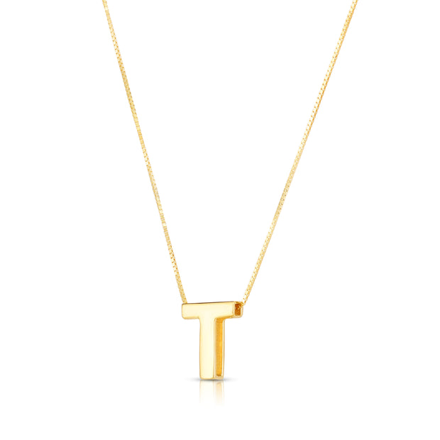14K Gold Block Letter Initial T Necklace