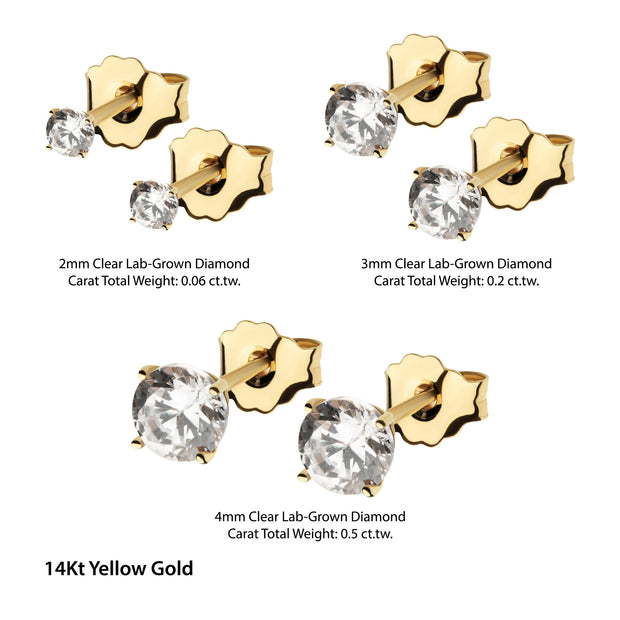 20g 14Kt Gold Stud Earrings with 4-Prong Lab-Grown Diamond & Butterfly Back