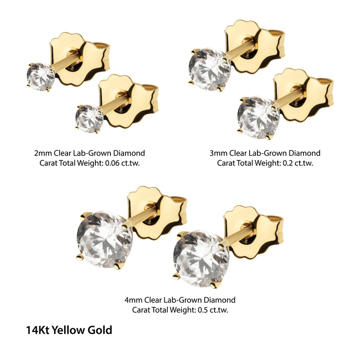 20g 14Kt Gold Stud Earrings with 4-Prong Lab-Grown Diamond & Butterfly Back
