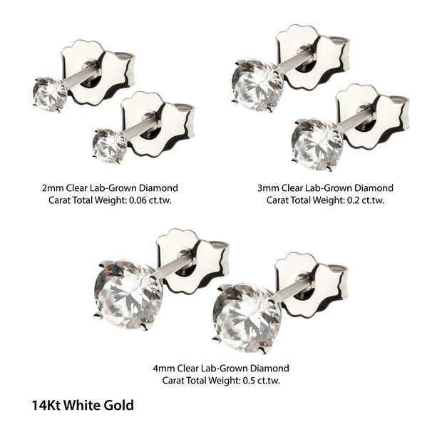 20g 14Kt Gold Stud Earrings with 4-Prong Lab-Grown Diamond & Butterfly Back