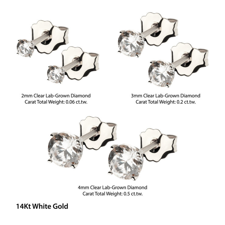 20g 14Kt Gold Stud Earrings with 4-Prong Lab-Grown Diamond & Butterfly Back