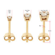 20g 14Kt Gold Stud Earrings with 4-Prong Lab-Grown Diamond & Butterfly Back