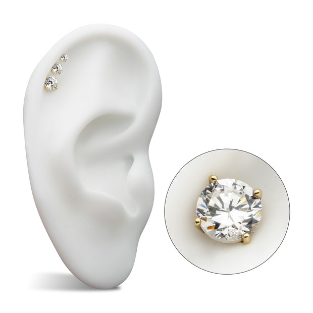 20g 14Kt Gold Stud Earrings with 4-Prong Lab-Grown Diamond & Butterfly Back