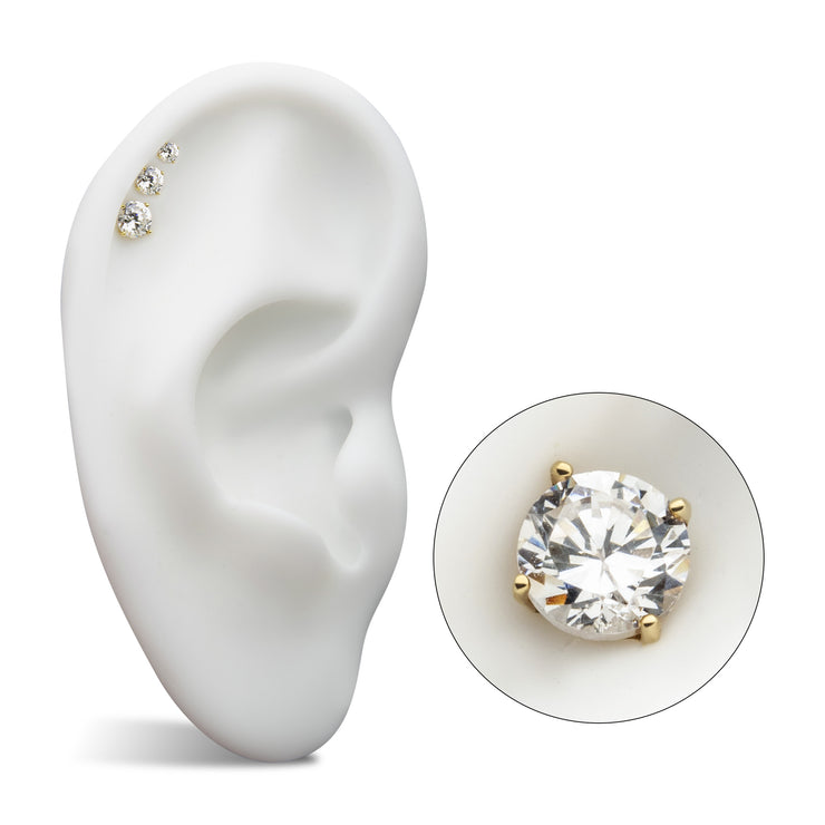 20g 14Kt Gold Stud Earrings with 4-Prong Lab-Grown Diamond & Butterfly Back