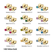 20g 14Kt Gold Birthstone Stud Earrings with 2mm 4-Prong Gem, Double Notch Post & Butterfly Back