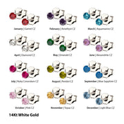 20g 14Kt Gold Birthstone Stud Earrings with 3mm 4-Prong Gem, Double Notch Post & Butterfly Back