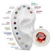 20g 14Kt Gold Birthstone Stud Earrings with 3mm 4-Prong Gem, Double Notch Post & Butterfly Back