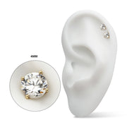 20g 14Kt Gold Stud Earrings with 4mm 4-Prong Gem, Double Notch Post & Butterfly Back