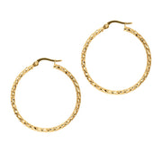 10K Gold Round Diamond Cut Hoop Earring