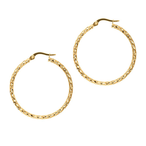 10K Gold Round Diamond Cut Hoop Earring