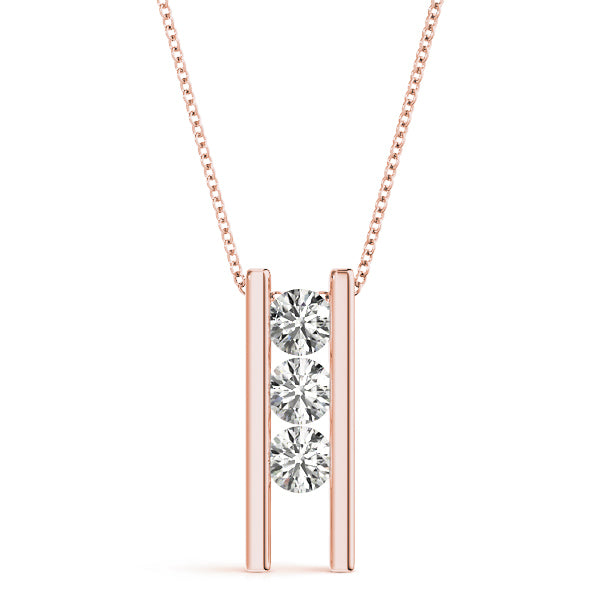 14K Rose Gold 1 ct tw Three Stone Diamond Pendant
