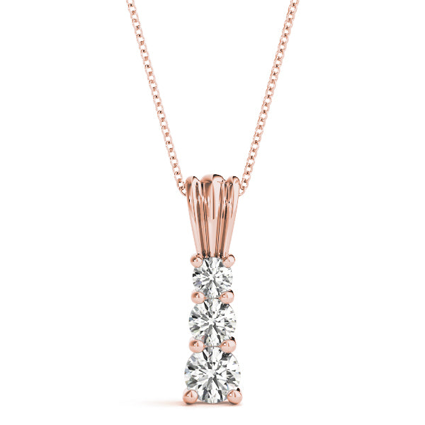 18K Rose Gold 1 ct tw Three Stone Diamond Pendant