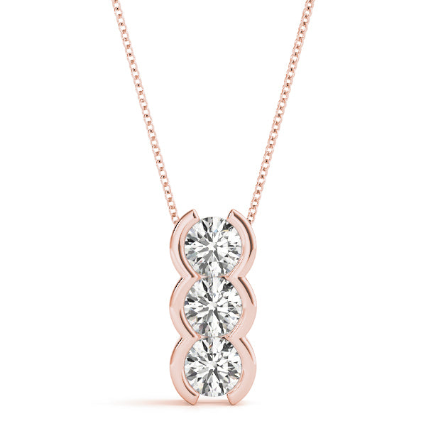 14K Rose Gold 1 ct tw Three Stone Diamond Pendant