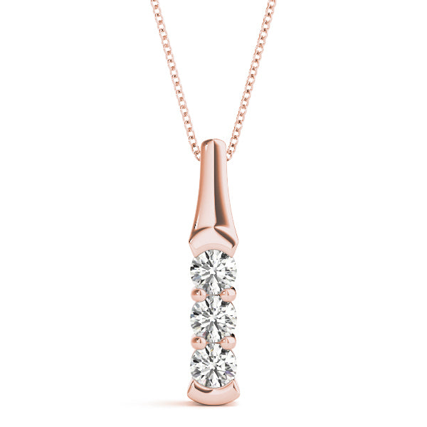 18K Rose Gold 1 ct tw Three Stone Diamond Pendant