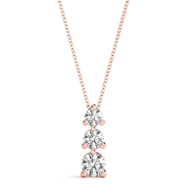 18K Rose Gold 1 ct tw Three Stone Diamond Pendant