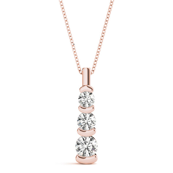 18K Rose Gold 1 ct tw Three Stone Diamond Pendant