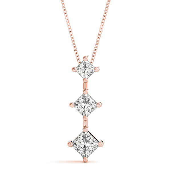 18K Rose Gold 1 ct tw Three Stone Diamond Pendant