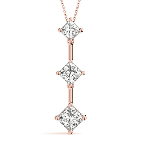 18K Rose Gold 1 ct tw Three Stone Diamond Pendant