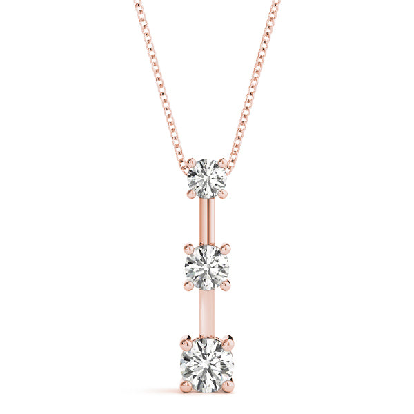 18K Rose Gold 1 ct tw Three Stone Diamond Pendant