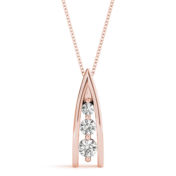 14K Rose Gold 1/2 ct tw Three Stone Diamond Pendant